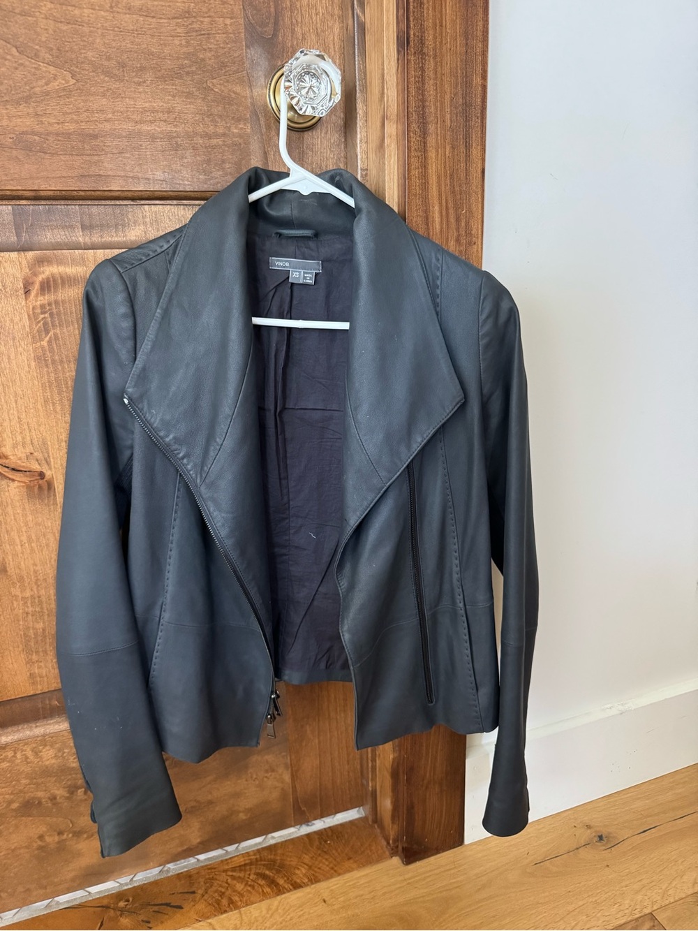 Vince Black Leather Draped Open-Front Jacket